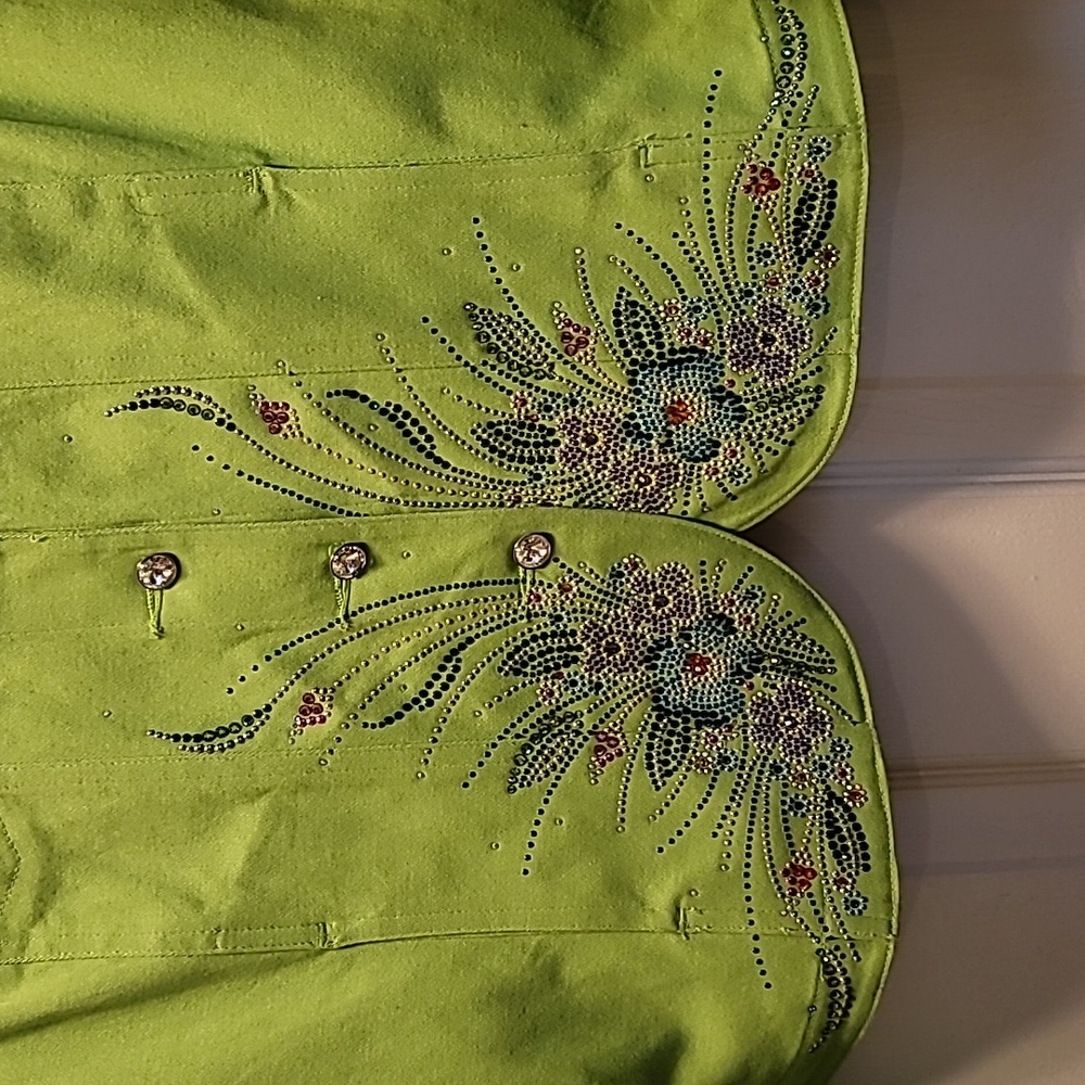 Christine Alexander Lime Green Denim Embellished Jacket Sz Small - Picture 3 of 8